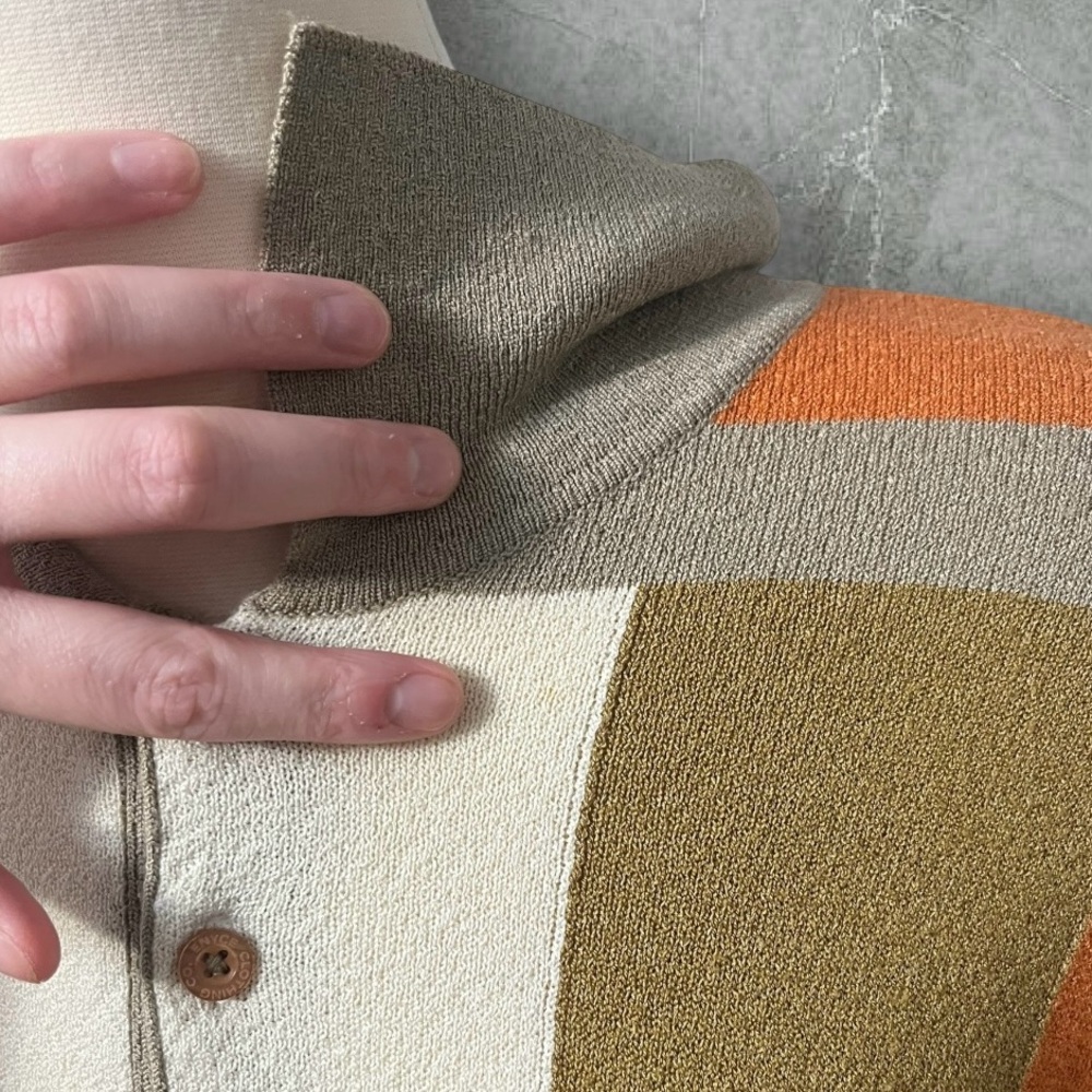 Orange Brown Tan Block Pattern Polo - image 6